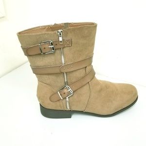 Taupe Faux Suede Strappy Flat Bootie (Wide Width)